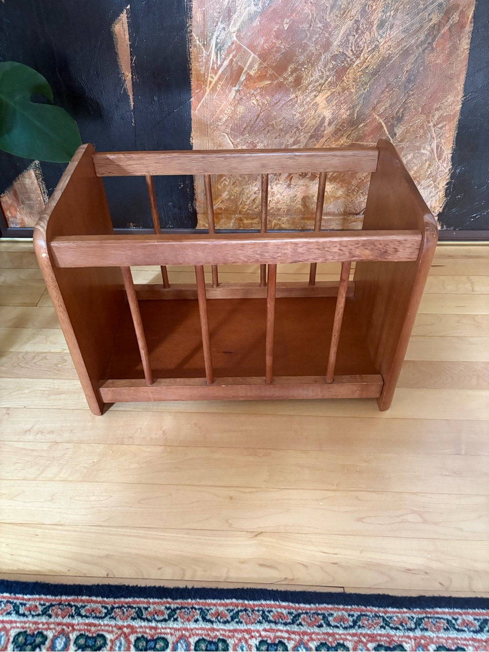 Vintage Dansk Mid-Century Wooden Spindle  Magazine Rack - Warm Brown EUC